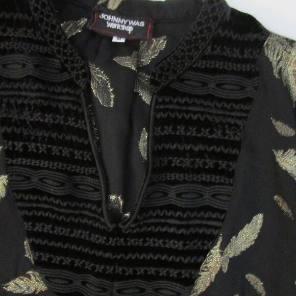 Golden Feather Top Blouse Black Rayon Georgette Bohemian - Picture 4 of 10